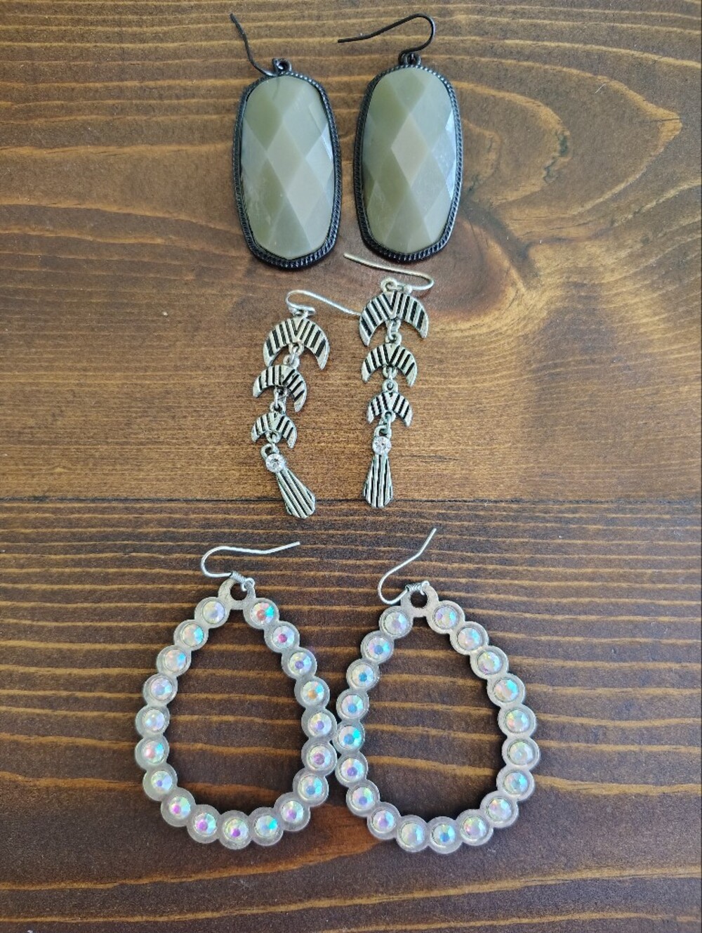 Bundle Of 3 Pairs of Statement Earrings - Grey, Silver, Iridescent